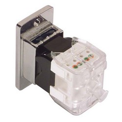 超5类免工具Keystone插座，RJ45 EIA568A/B，带安装法兰套件，黑色的图片
