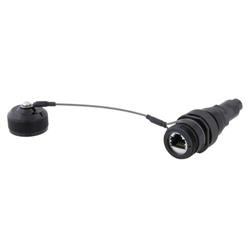 Cat6, RJ45 In-line Receptacle Electroless Nickel with Grounding Shield & Dust Cap, Large OD的图片