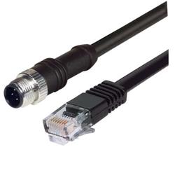 M12 4 针 D 编码公头 / RJ45 公头线缆组件, 1.0m的图片