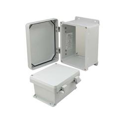 8×6×4英寸（20.3×15.2×10.2厘米）UL®认证NEMA-4X级防风雨接线盒，带非金属安装板和非金属合页连接结构的图片