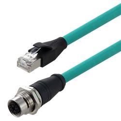 Category 6a M12 8 Position X code Double Shielded Industrial Cable, M12 F Panel Mount / RJ45, 1.0m的图片