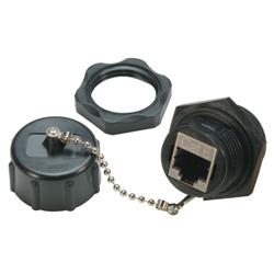 6类IP67级RJ45穿壁式面板安装耦合器，屏蔽，直插式，带防尘帽的图片